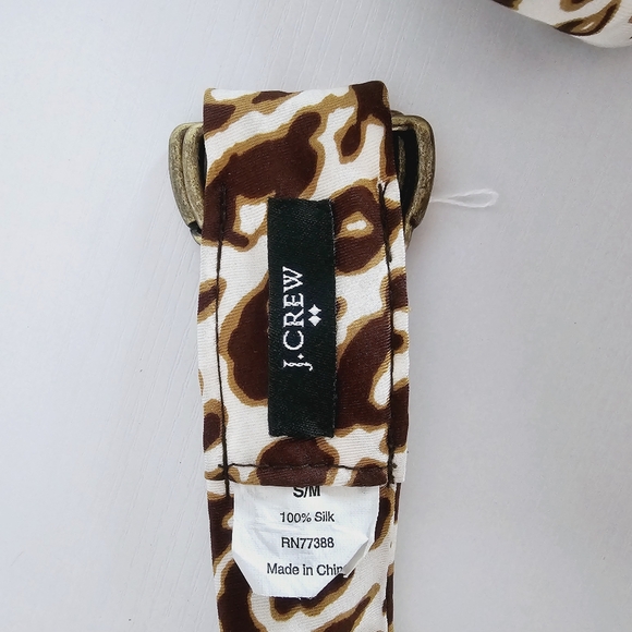 J. Crew 100% Silk Brown/White Cow Animal Print Women's Adjustable Belt Size S/M - Picture 5 of 6